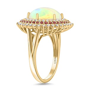Certified & Appraised Luxoro 14K Yellow Gold AAA Ethiopian Welo Opal, Padparadscha Sapphire and Diamond (G-H, I2) (0.56 cts) Ring (Size 5.5) (6.54 g) 6.25 ctw