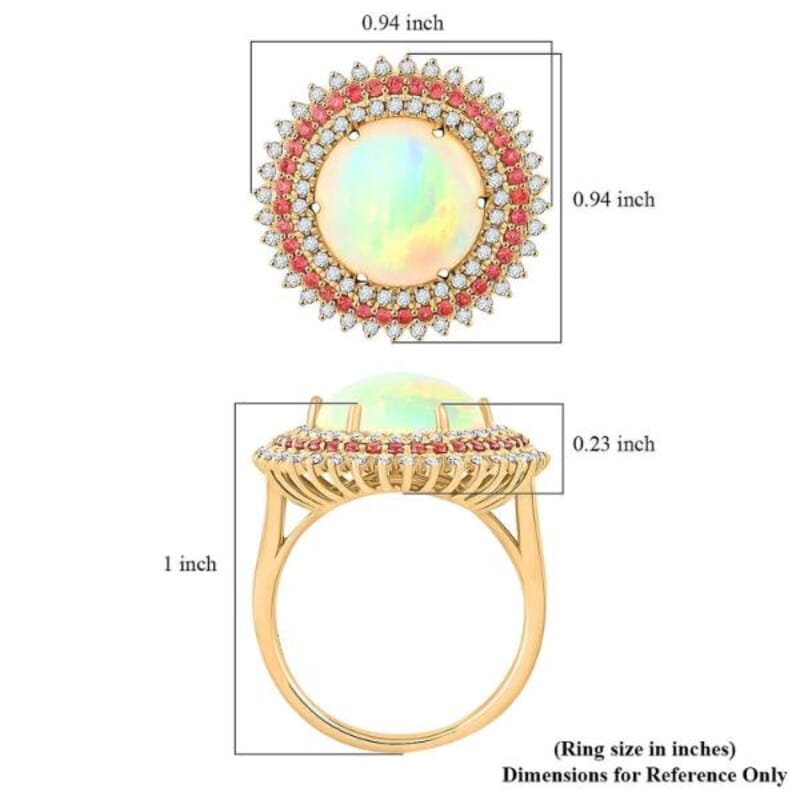 Certified & Appraised Luxoro AAA Ethiopian Welo Opal, Padparadscha Sapphire and G-H I2 Diamond 6.25 ctw Ring in 14K Yellow Gold (Size 6.0) 6.54 Grams