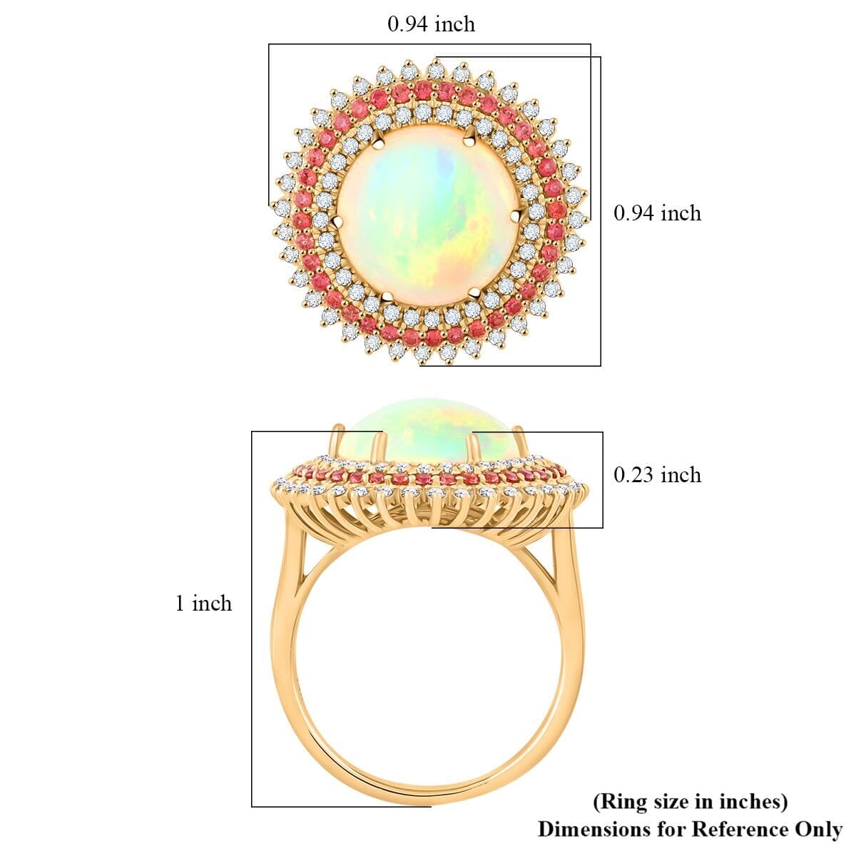 Certified & Appraised Luxoro 14K Yellow Gold AAA Ethiopian Welo Opal, Padparadscha Sapphire and Diamond (G-H, I2) (0.56 cts) Ring (Size 6.5) (6.54 g) 6.25 ctw image number 5