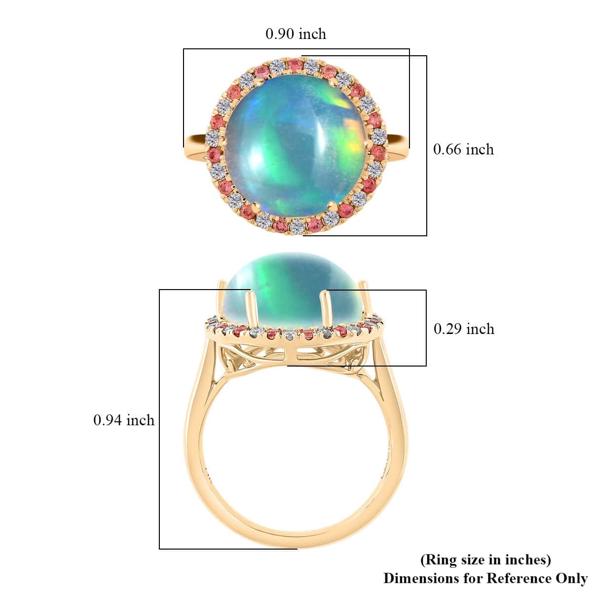 Certified & Appraised Luxoro AAA Ethiopian Welo Opal, Padparadscha Sapphire and G-H I2 Diamond 7.30 ctw Ring in 14K Yellow Gold (Size 10.0) 4.30 Grams image number 5