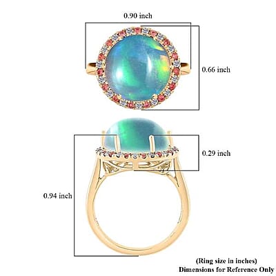 Certified & Appraised Luxoro AAA Ethiopian Welo Opal, Padparadscha Sapphire and G-H I2 Diamond 7.30 ctw Ring in 14K Yellow Gold (Size 12.0) 4.30 Grams