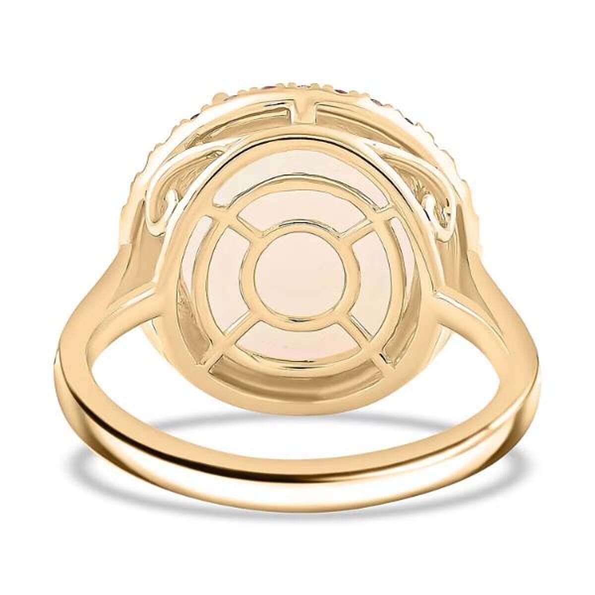 Certified & Appraised Luxoro AAA Ethiopian Welo Opal, Padparadscha Sapphire and G-H I2 Diamond 7.30 ctw Ring in 14K Yellow Gold (Size 5.0) 4.30 Grams image number 6