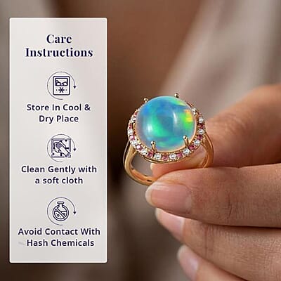 Certified & Appraised Luxoro AAA Ethiopian Welo Opal, Padparadscha Sapphire and G-H I2 Diamond 7.30 ctw Ring in 14K Yellow Gold (Size 7.0) 4.30 Grams