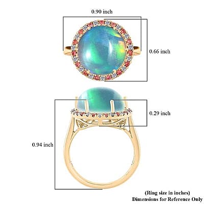 Certified & Appraised Luxoro AAA Ethiopian Welo Opal, Padparadscha Sapphire and G-H I2 Diamond 7.30 ctw Ring in 14K Yellow Gold (Size 7.0) 4.30 Grams