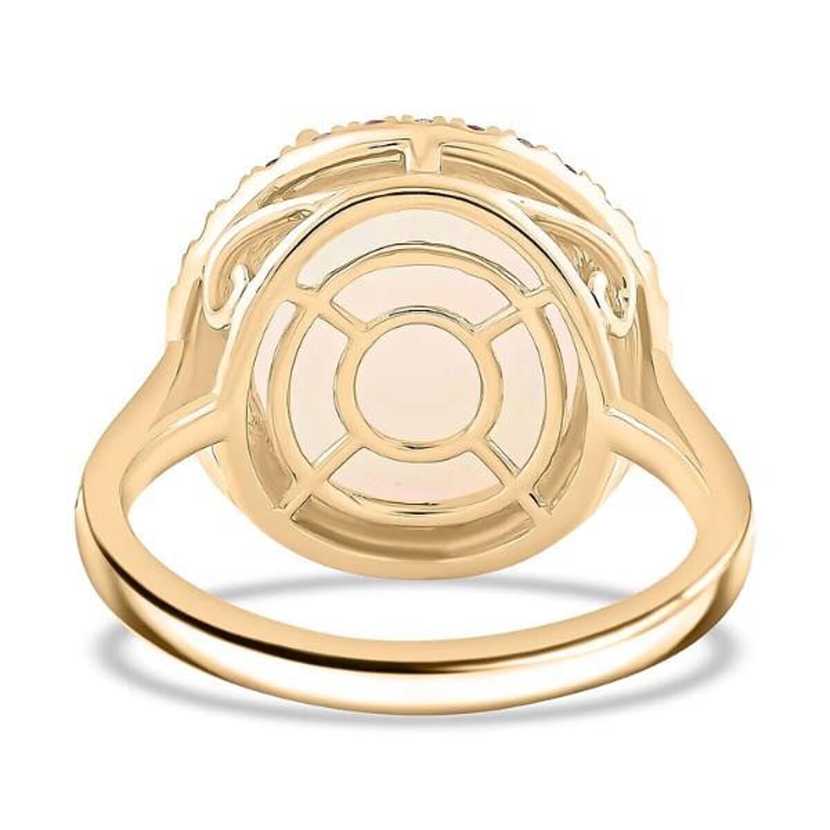 Certified & Appraised Luxoro AAA Ethiopian Welo Opal, Padparadscha Sapphire and G-H I2 Diamond 7.30 ctw Ring in 14K Yellow Gold (Size 7.5) 4.30 Grams image number 6