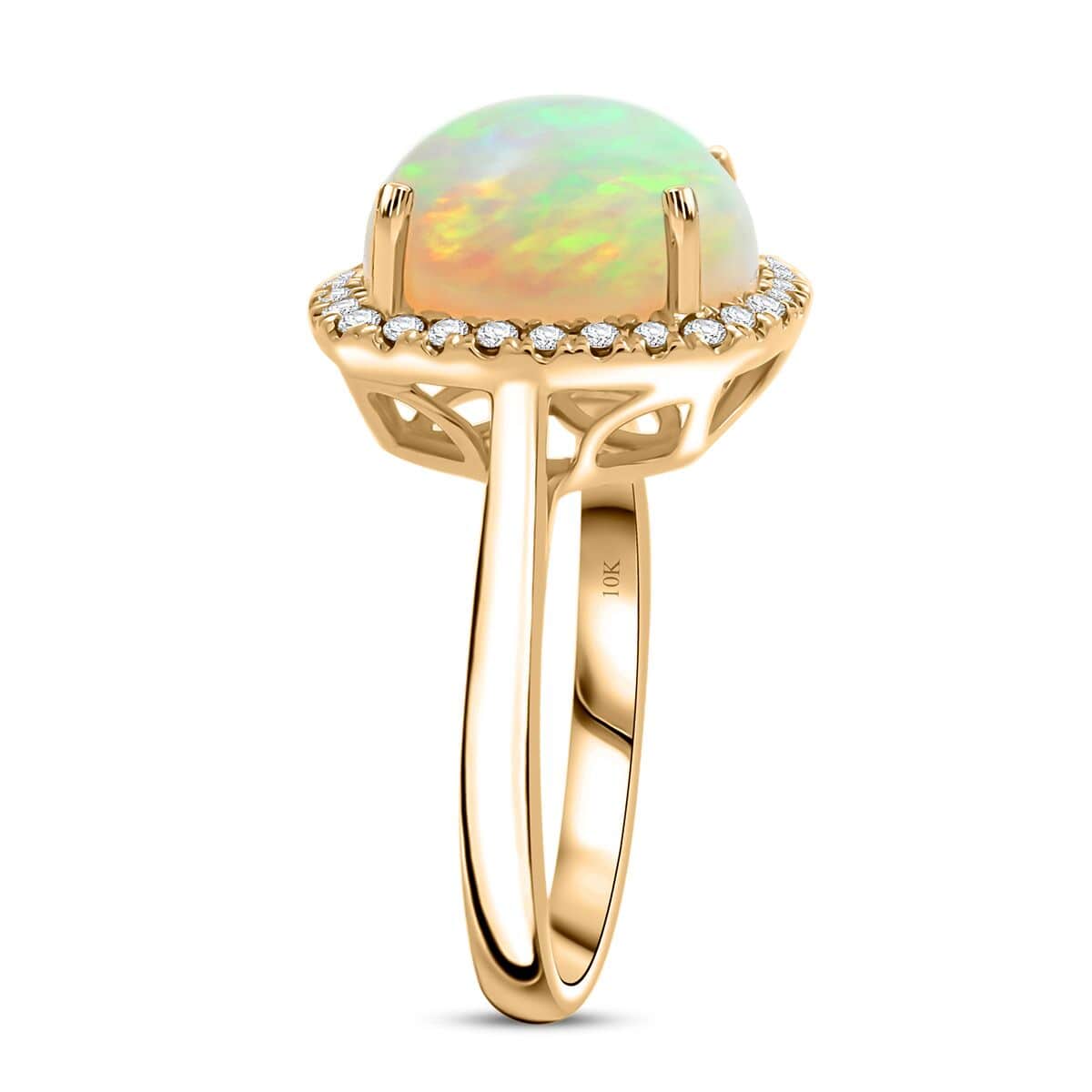 Luxoro AAA Ethiopian Welo Opal and G-H I2 Diamond 4.85 ctw Ring in 10K Yellow Gold (Size 10.0) 4 Grams image number 3