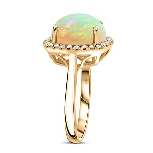 Luxoro AAA Ethiopian Welo Opal and G-H I2 Diamond 4.85 ctw Ring in 10K Yellow Gold (Size 10.0) 4 Grams