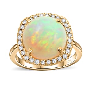 Luxoro AAA Ethiopian Welo Opal and G-H I2 Diamond 4.85 ctw Ring in 10K Yellow Gold (Size 6.0) 4 Grams