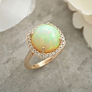 Luxoro AAA Ethiopian Welo Opal and G-H I2 Diamond 4.85 ctw Ring in 10K Yellow Gold (Size 6.0) 4 Grams