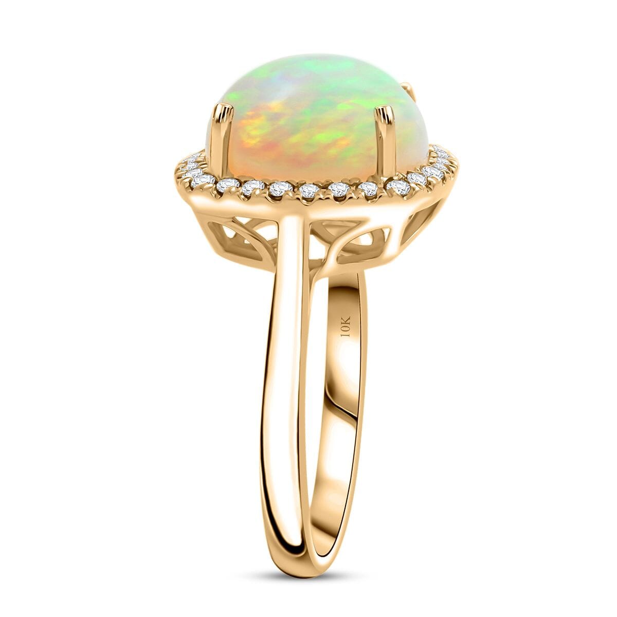 Luxoro AAA Ethiopian Welo Opal and G-H I2 Diamond 4.85 ctw Ring in 10K Yellow Gold (Size 6.0) 4 Grams image number 3