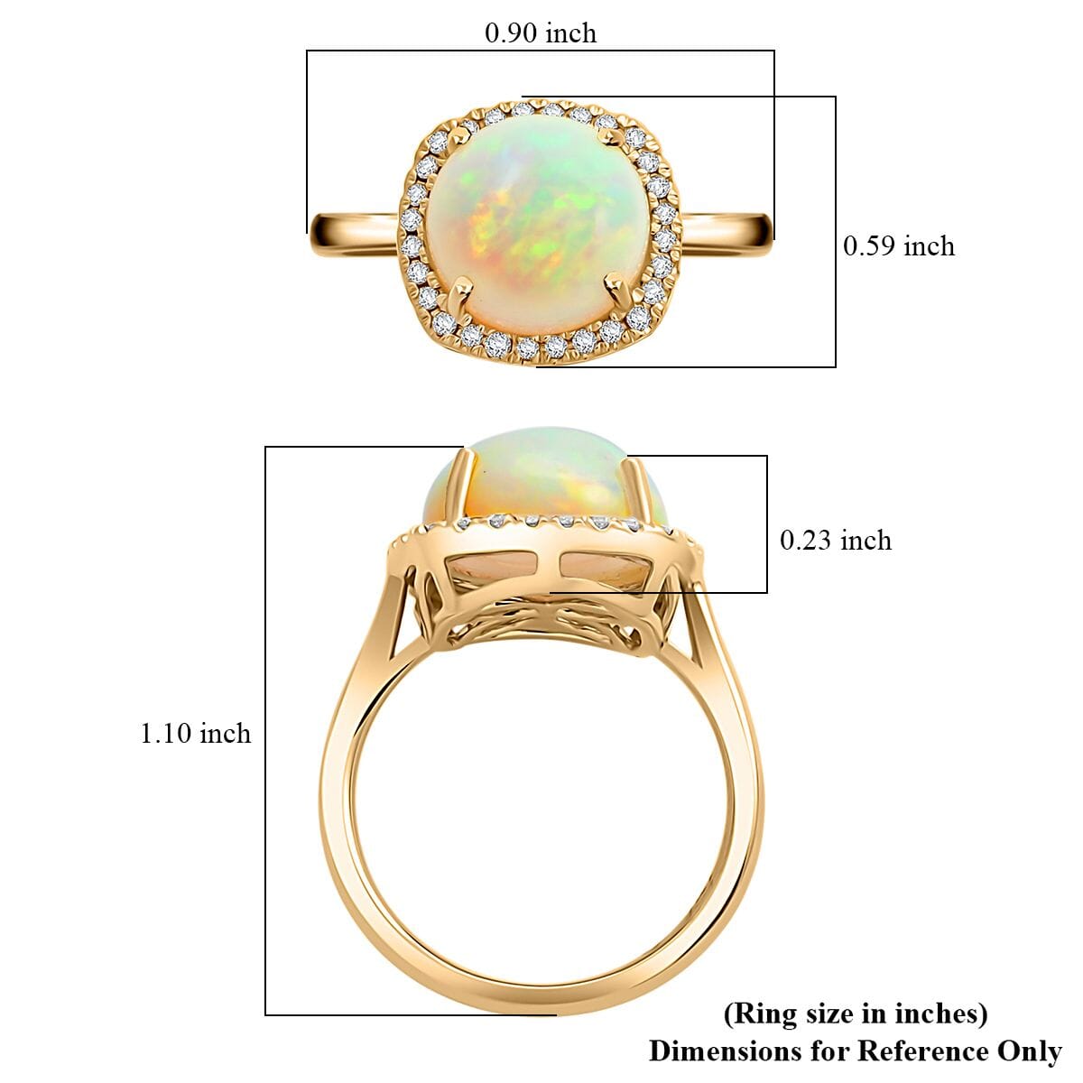 Luxoro AAA Ethiopian Welo Opal and G-H I2 Diamond 4.85 ctw Ring in 10K Yellow Gold (Size 6.0) 4 Grams image number 5