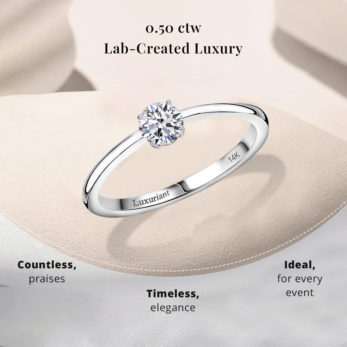Luxuriant Lab Grown Diamond E-F VS 0.50 ctw Solitaire Ring in 14K White Gold (Size 8.0) (Del. in 10-15 Days) image number 2