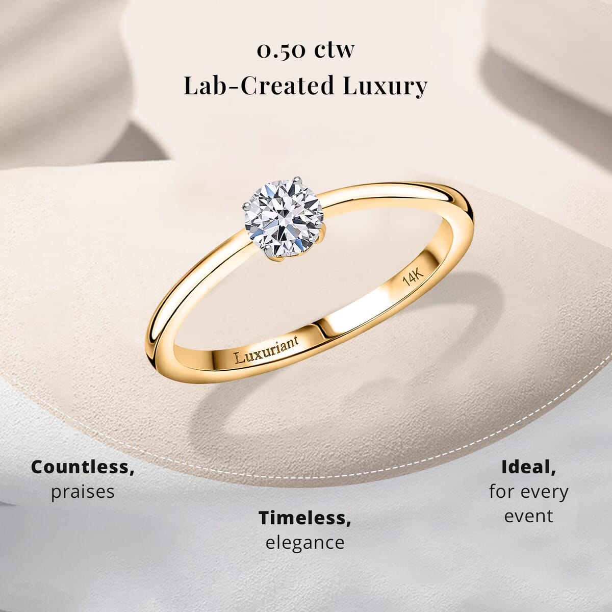 Luxuriant Lab Grown Diamond E-F VS 0.50 ctw Solitaire Ring in 14K Yellow Gold (Size 10.0) (Del. in 10-15 Days) image number 2