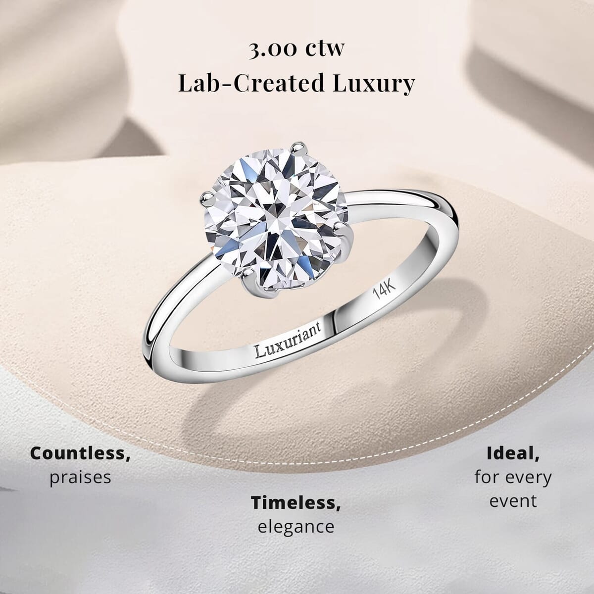 IGI Certified 14K White Gold Luxuriant Lab Grown Diamond (E-F, VS1) Solitaire Ring (Size 5.5) (Del. in 10-15 Days) 3.00 ctw image number 3