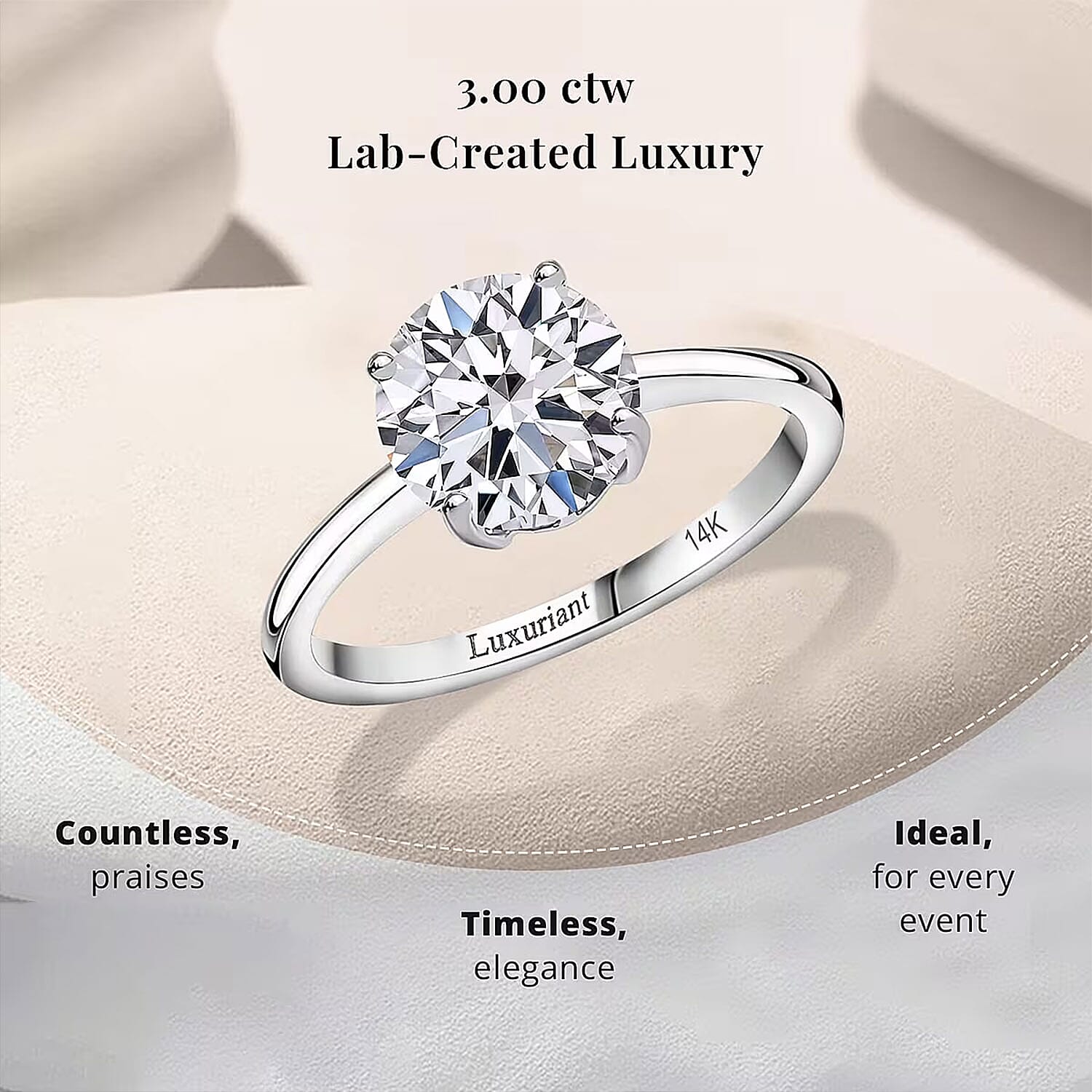IGI Certified Luxuriant Lab Grown Diamond E-F VS 3.00 ctw Solitaire Ring in 14K White Gold (Size 6.0)