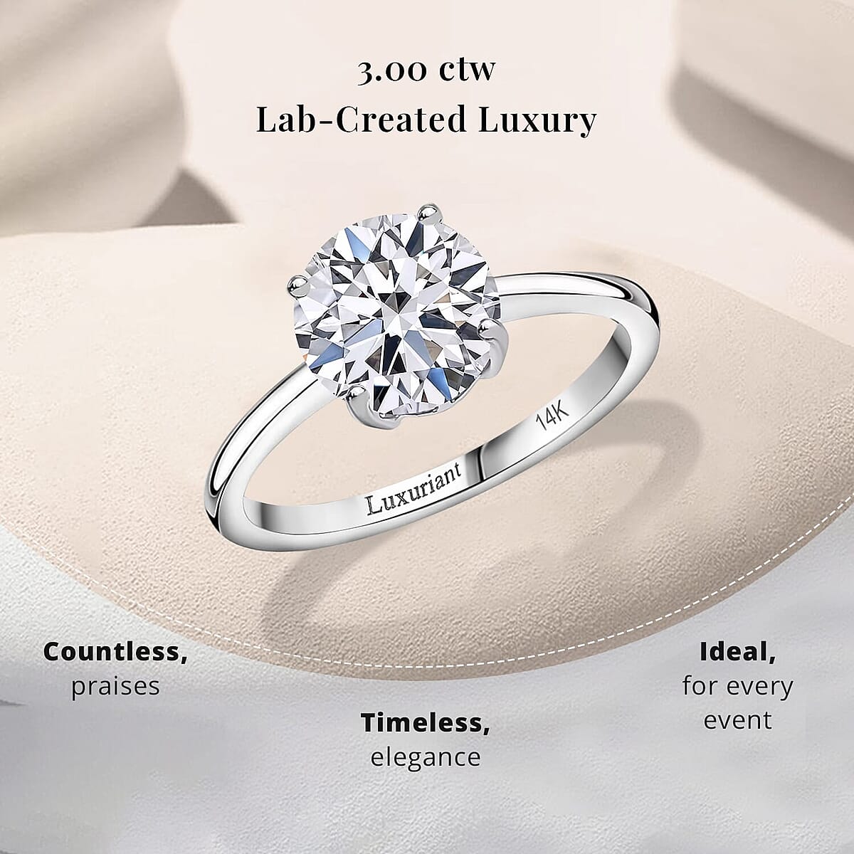 IGI Certified Luxuriant Lab Grown Diamond E-F VS 3.00 ctw Solitaire Ring in 14K White Gold (Size 7.5) (Del. in 10-15 Days) image number 3