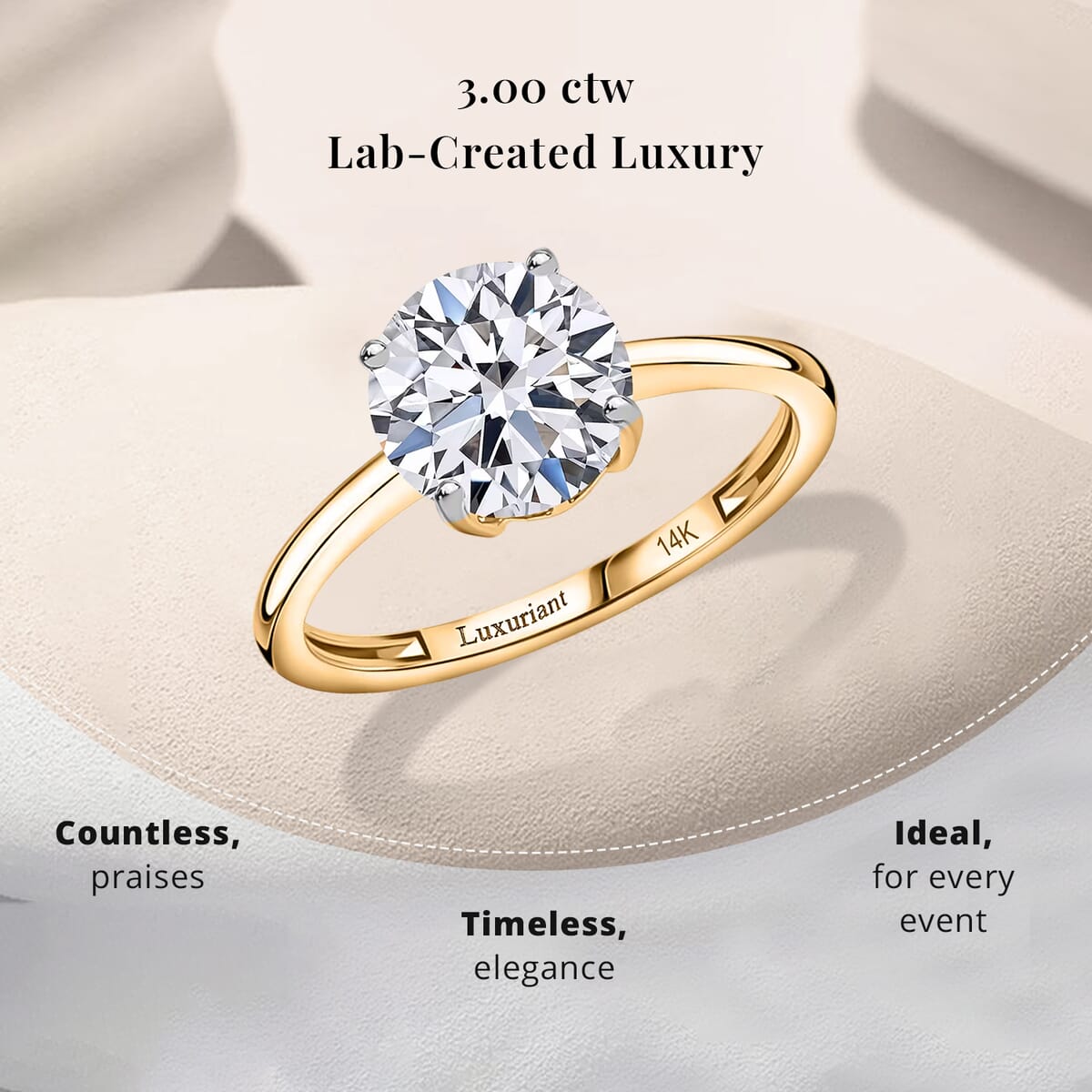 IGI Certified Luxuriant Lab Grown Diamond E-F VS 3.00 ctw Solitaire Ring in 14K Yellow Gold (Size 10.0) (Del. in 10-15 Days) image number 2