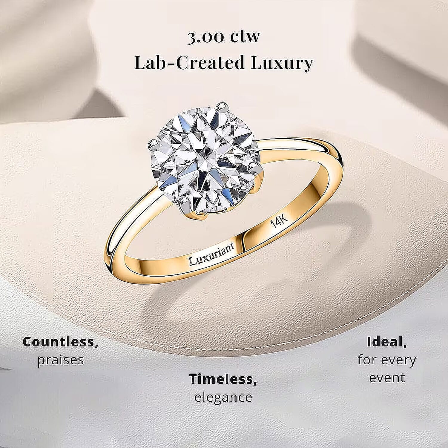 IGI Certified Luxuriant Lab Grown Diamond E-F VS 3.00 ctw Ring in 14K Yellow Gold (Size 6.0)