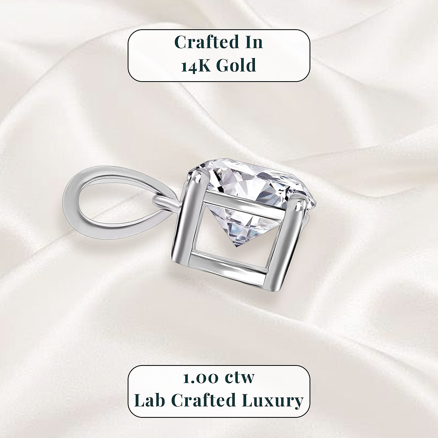 IGI Certified Luxuriant Lab Grown Diamond E-F VS 1.00 ctw Solitaire Pendant without Chain in 14K White Gold (Del. in 10-15 Days)