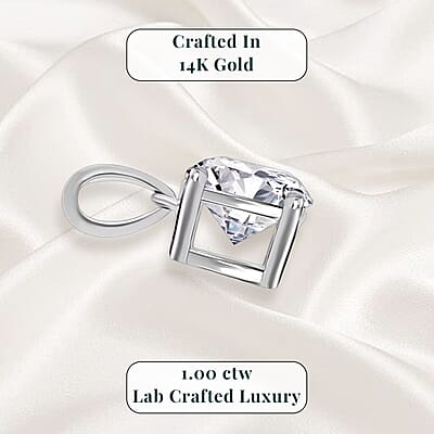 IGI Certified Luxuriant Lab Grown Diamond E-F VS 1.00 ctw Solitaire Pendant without Chain in 14K White Gold (Del. in 10-15 Days)