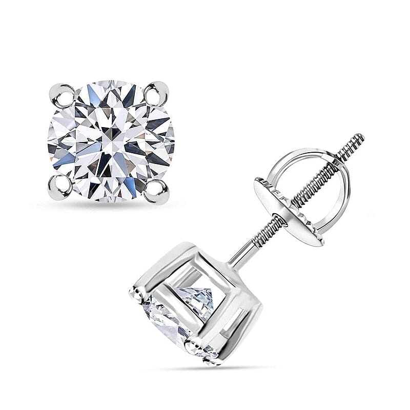 IGI Certified Luxuriant Lab Grown Diamond E-F VS 1.00 ctw Solitaire Stud Earrings in 14K White Gold