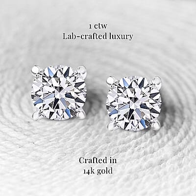 IGI Certified Luxuriant Lab Grown Diamond E-F VS 1.00 ctw Solitaire Stud Earrings in 14K White Gold