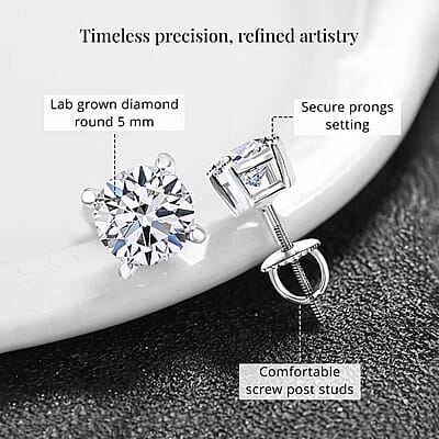 IGI Certified Luxuriant Lab Grown Diamond E-F VS 1.00 ctw Solitaire Stud Earrings in 14K White Gold