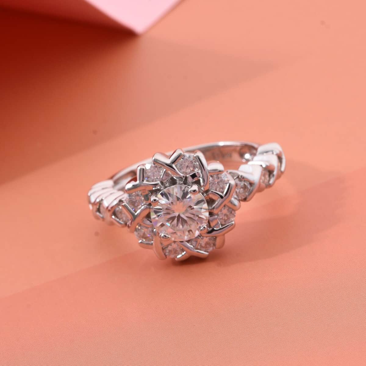 Moissanite Ring in Rhodium Over Sterling Silver (Size 10.0) 1.90 ctw image number 1