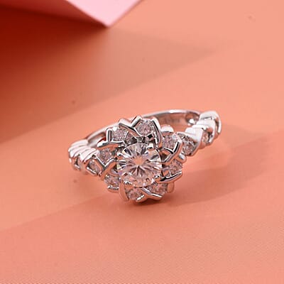 Moissanite 1.90 ctw XOXO Ring in Rhodium Over Sterling Silver (Size 10.0)