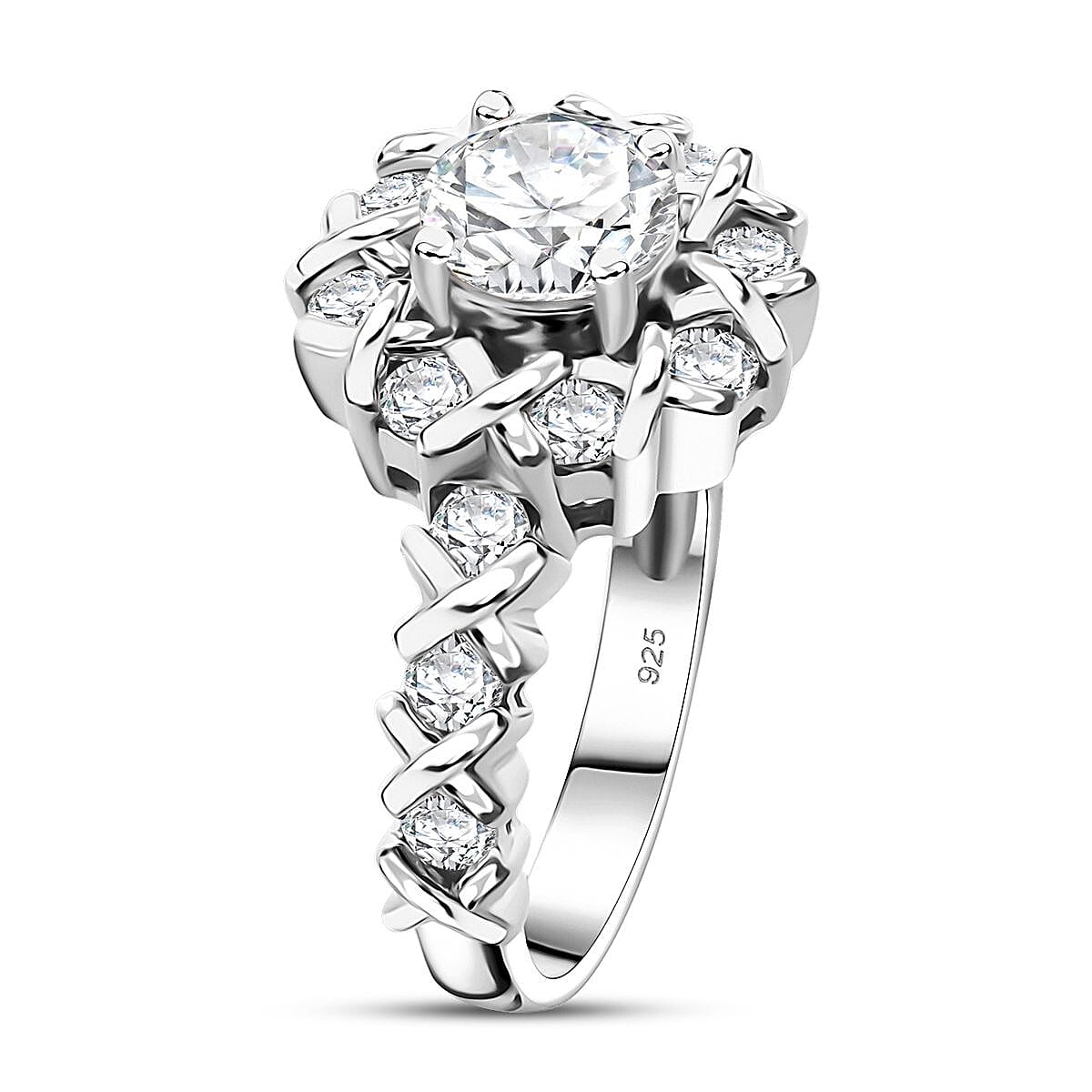Moissanite 1.90 ctw XOXO Ring in Rhodium Over Sterling Silver (Size 10.0)