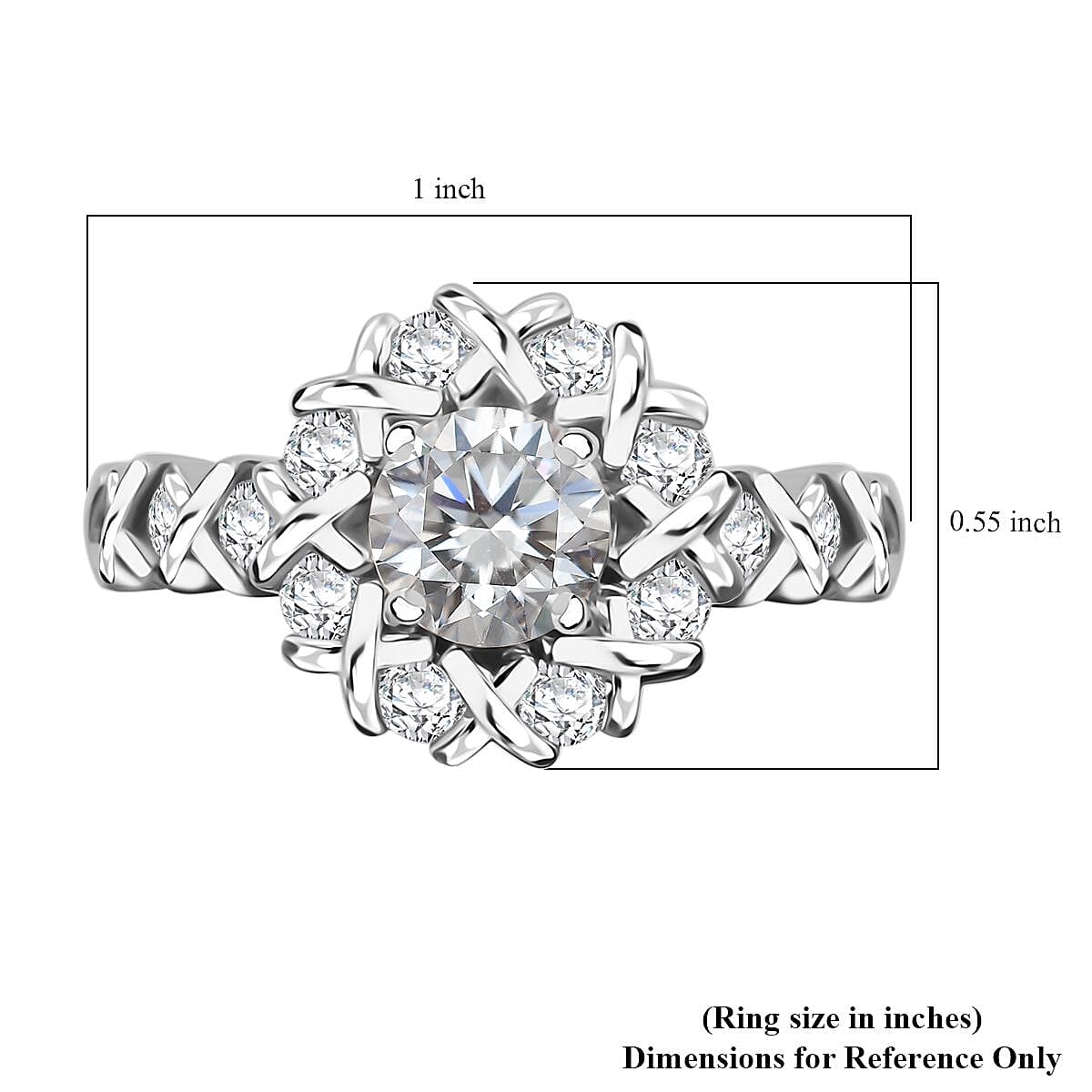 Moissanite 1.90 ctw XOXO Ring in Rhodium Over Sterling Silver (Size 10.0)