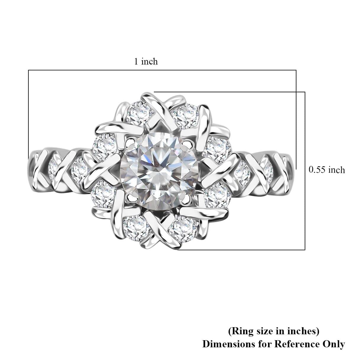 Moissanite 1.90 ctw Ring in Floral Rhodium Over Sterling Silver (Size 10.0) image number 5