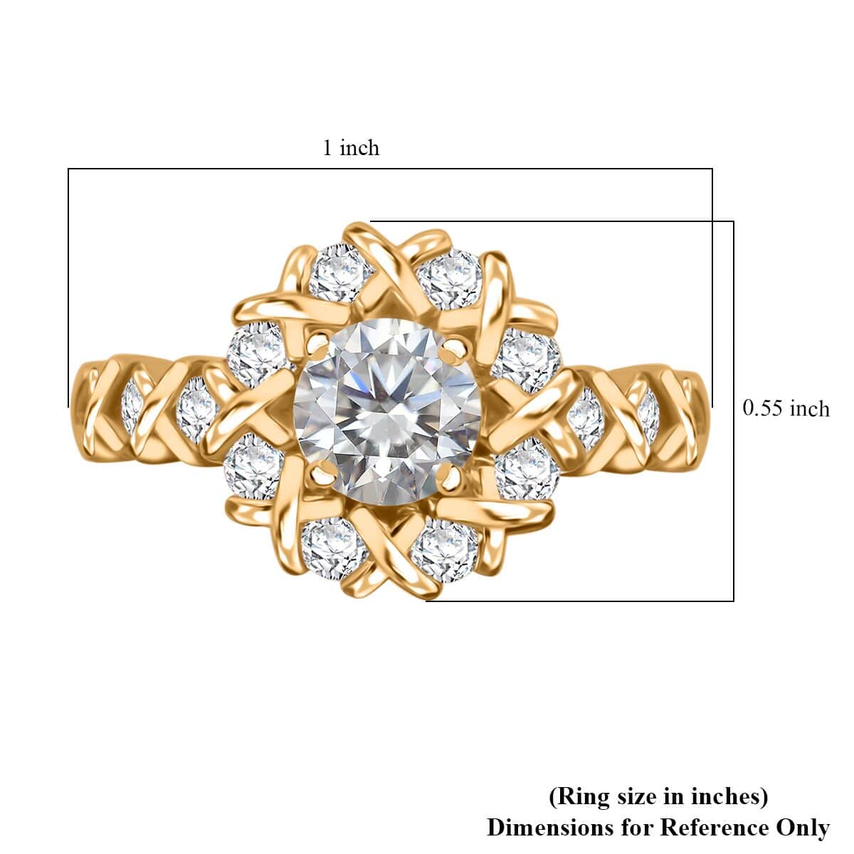 Moissanite 1.90 ctw XOXO Ring in Vermeil Yellow Gold Over Sterling Silver (Size 8.0) image number 5