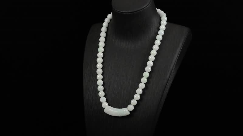Natural Jade 400.00 ctw Beaded Necklace with Carved Bar in Rhodium Over Sterling Silver 20 Inches