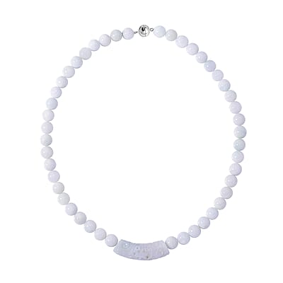 Natural Jade 400.00 ctw Beaded Necklace with Carved Bar in Rhodium Over Sterling Silver 20 Inches