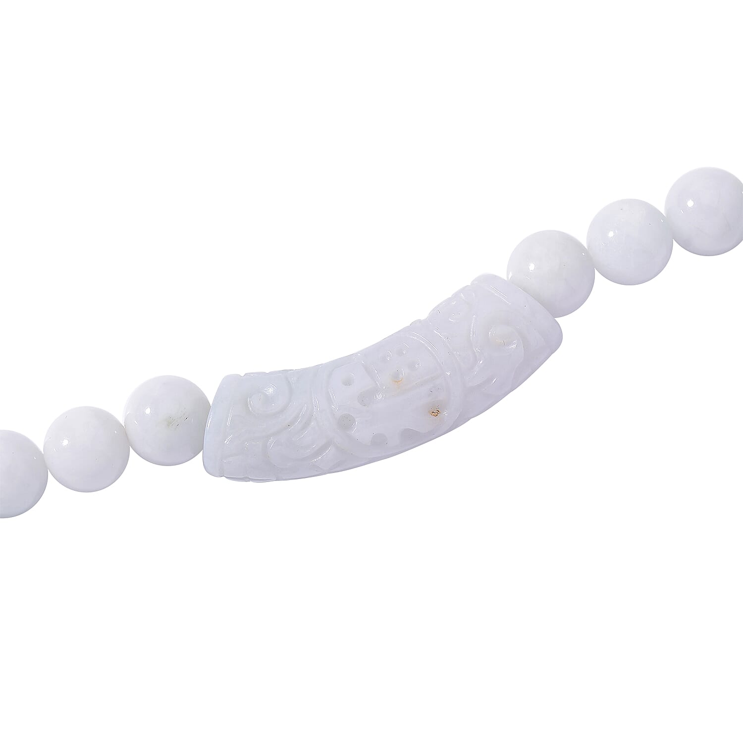 Natural Jade 400.00 ctw Beaded Necklace with Carved Bar in Rhodium Over Sterling Silver 20 Inches