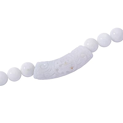 Natural Jade 400.00 ctw Beaded Necklace with Carved Bar in Rhodium Over Sterling Silver 20 Inches