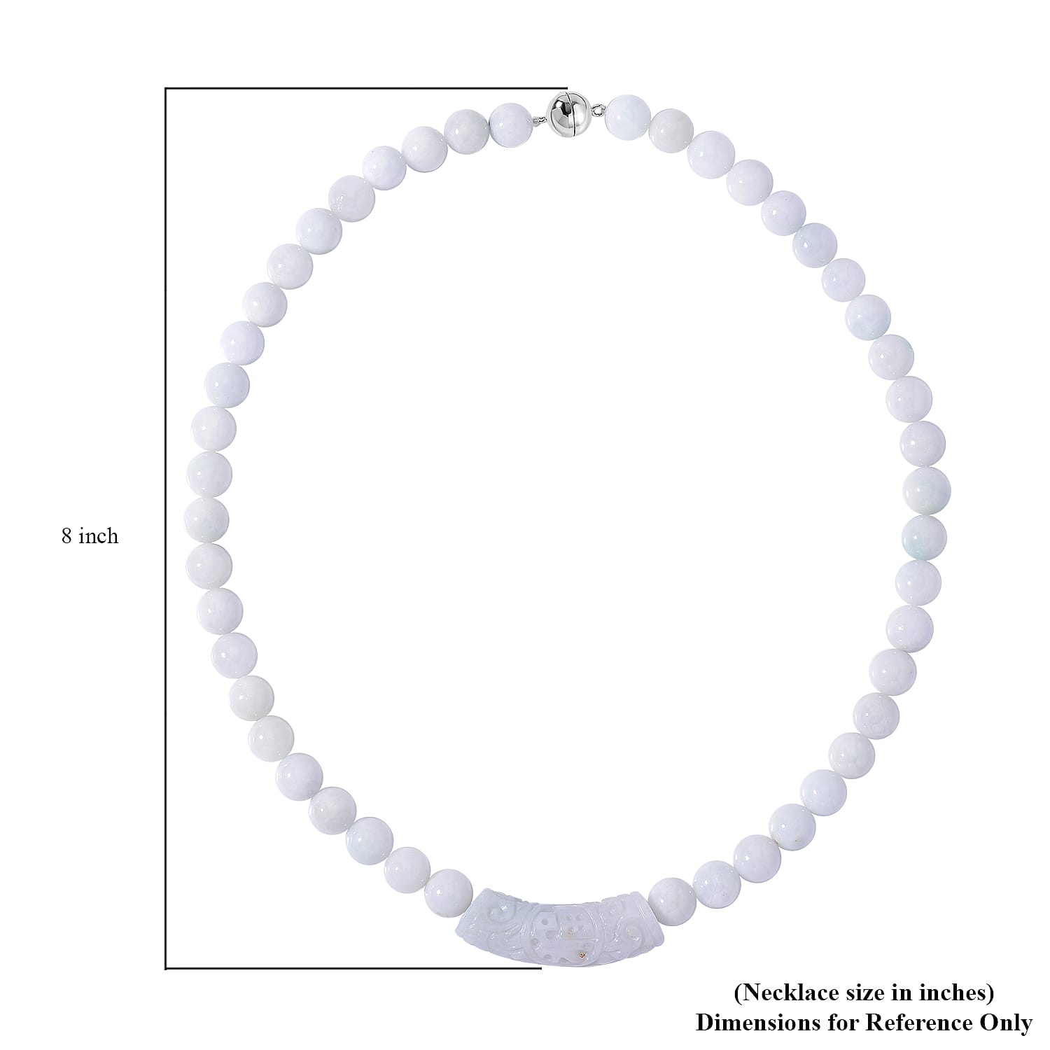 Natural Jade 400.00 ctw Beaded Necklace with Carved Bar in Rhodium Over Sterling Silver 20 Inches