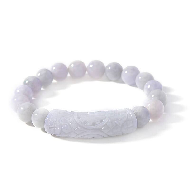 Natural Jade 200.00 ctw Beaded with Carved Bar Stretch Bracelet
