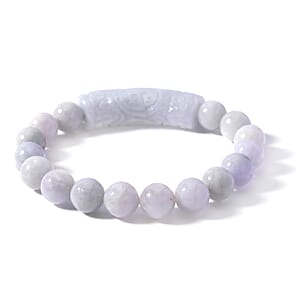 Natural Jade 200.00 ctw Beaded with Carved Bar Stretch Bracelet