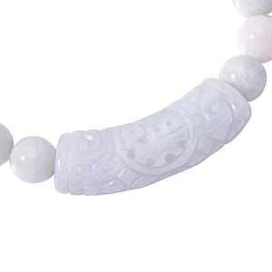 Natural Jade 200.00 ctw Beaded with Carved Bar Stretch Bracelet