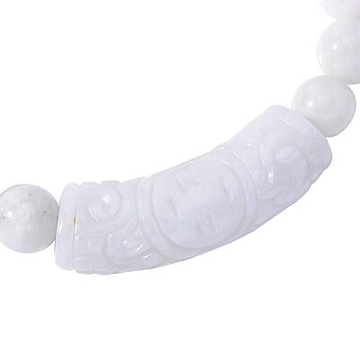 Natural Jade 200.00 ctw Beaded with Carved Bar Stretch Bracelet