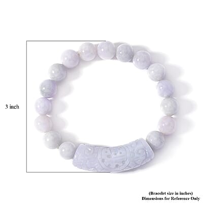 Natural Jade 200.00 ctw Beaded with Carved Bar Stretch Bracelet