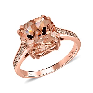Certified and Appraised Luxoro AAA Marropino Morganite and G-H I2 Diamond 4.00 ctw Ring in 14K Rose Gold (Size 8.5)