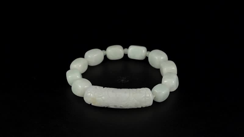 Natural Jade 200.00 ctw Beaded with Carved Bar Stretch Bracelet