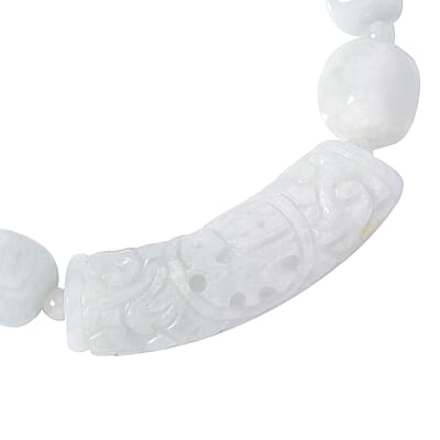 Natural Jade 200.00 ctw Beaded with Carved Bar Stretch Bracelet
