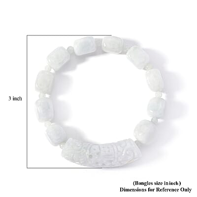 Natural Jade 200.00 ctw Beaded with Carved Bar Stretch Bracelet