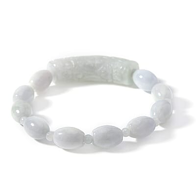Natural Jade 300.00 ctw Beaded with Carved Bar Stretch Bracelet