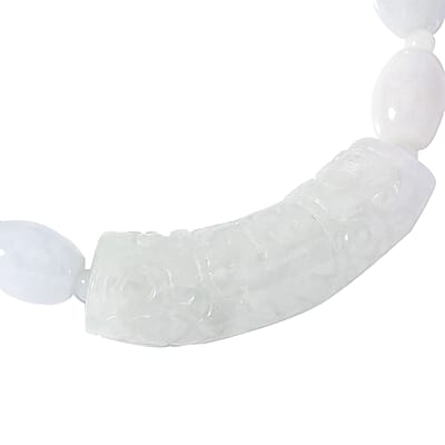 Natural Jade 300.00 ctw Beaded with Carved Bar Stretch Bracelet