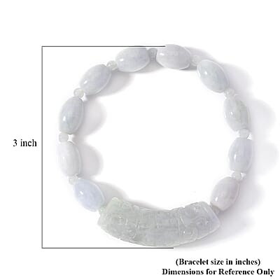 Natural Jade 300.00 ctw Beaded with Carved Bar Stretch Bracelet